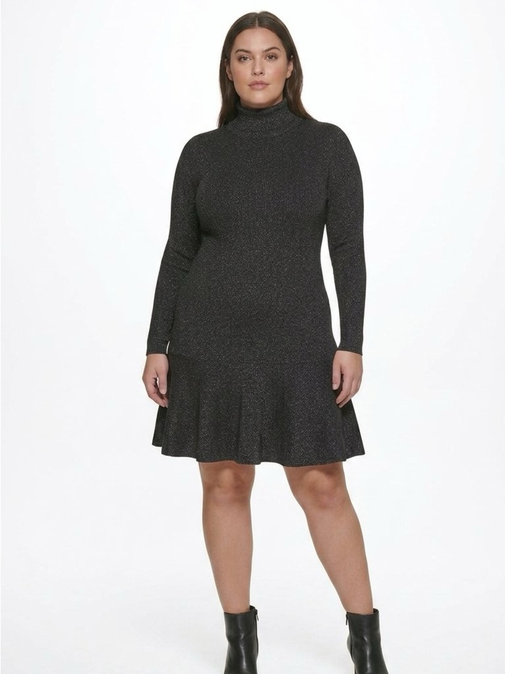Calvin Klein Black Sparkle Turtleneck Long-Sleeve Dress